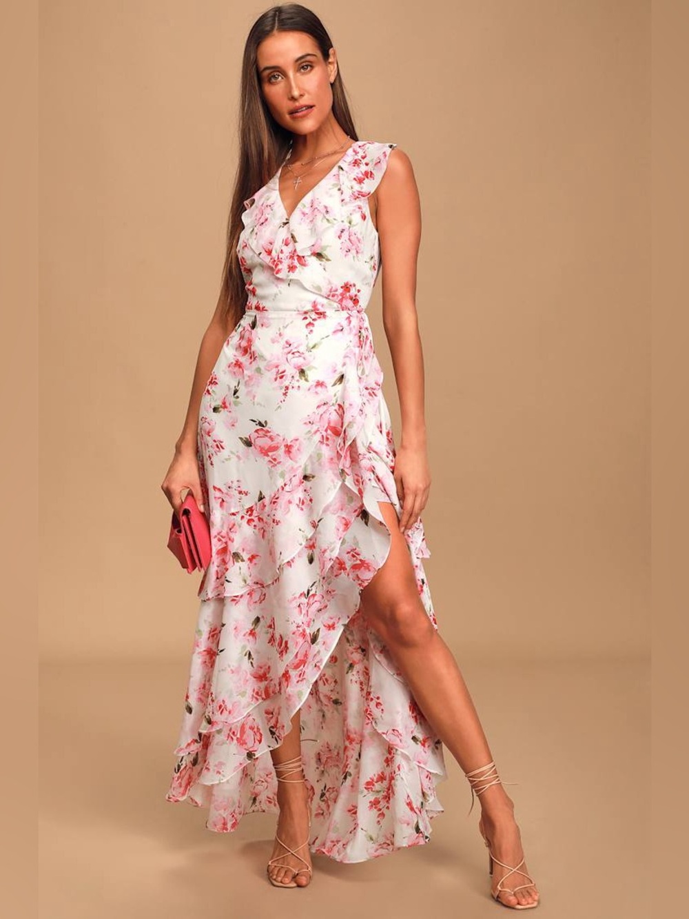 Garden Floral Fairy Ruffled Wrap Maxi Dress  Lulus Size S NWT